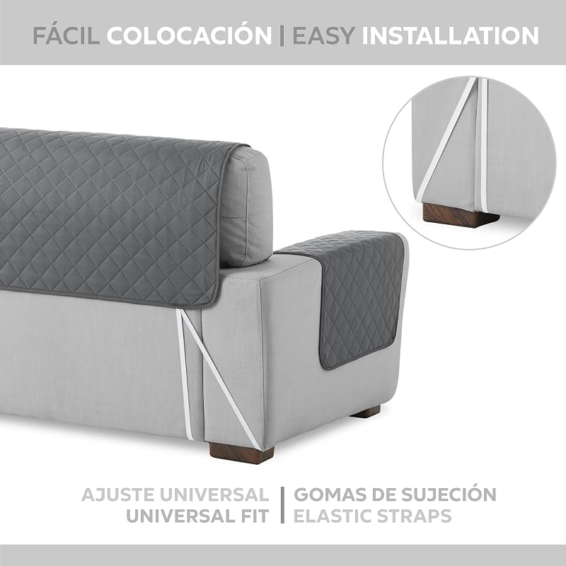 Textilhome Funda Cubre Sofá 3 Plazas MALU, Protector para Mascotas Gris — foto 4 de 8