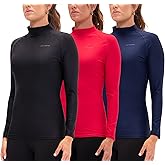 DEVOPS 3 Pack Women's Compression Shirt Dry Fit Turltle Neck Long Sleeve Running Athletic T-Shirt Workout Tops