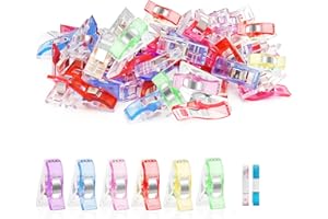 HAALII Premium Plastic Clips, Multipurpose Sewing Clips Premium Quilting Clips Assorted Colors Fabric Clips for Sewing Supplies Quilting, Sewing Quilting Supplies, 50 Pcs Clips, Add Two Rulers