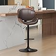 KCC Bar Stools, Swivel Adjustable Height Barstools, PU Leather Upholstered Bar Chairs with Footrest, Bentwood Bar Stool for Kitchen, Bar, Dining Room(Brown PU)