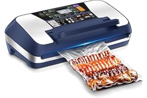 MZROT 95kpa Vacuum Sealer Machine, Commercial Full Automatic Food Sealer, Vacuum Sealer for Food with Cutter, 10 Pre-cut Bags & Bag Rolls and Accessory Hose, Fully Starter Kits, Dark Blue