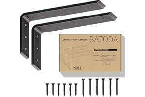 BATODA 12” Countertop Support Brackets for Granite (2 pcs) - Heavy Duty L Shelf Bracket - Wall Mounted Support for DIY Open Shelving – Blind Shelf Support - Shelving Mounting Hardware Included(Pack 2)
