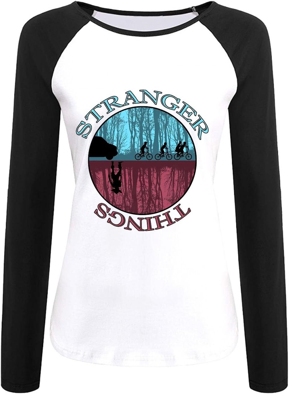 Abelmu Stranger Things Upside Down Kyle Dixon & Michael Stein Silhouette Chasee Raglan Long Sleeve Baseball Shirt For Womens