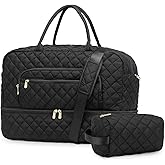 SUIKIHUM 50L Large Travel Duffle Bag for Women, Weekender Overnight Bag W/Shoe Compartment+Wet Pocket+Toiletry Bag TSA Approved, Black