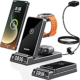 Wireless Charger for Samsung Charging Station with Clock for Samsung Galaxy S25 Ultra/S24/Z Flip 7/Fold 6/Bud, Watch Charger for Samsung Galaxy Watch 8/7/6/5, 3 in 1 Foldable Charging Station (Grey)