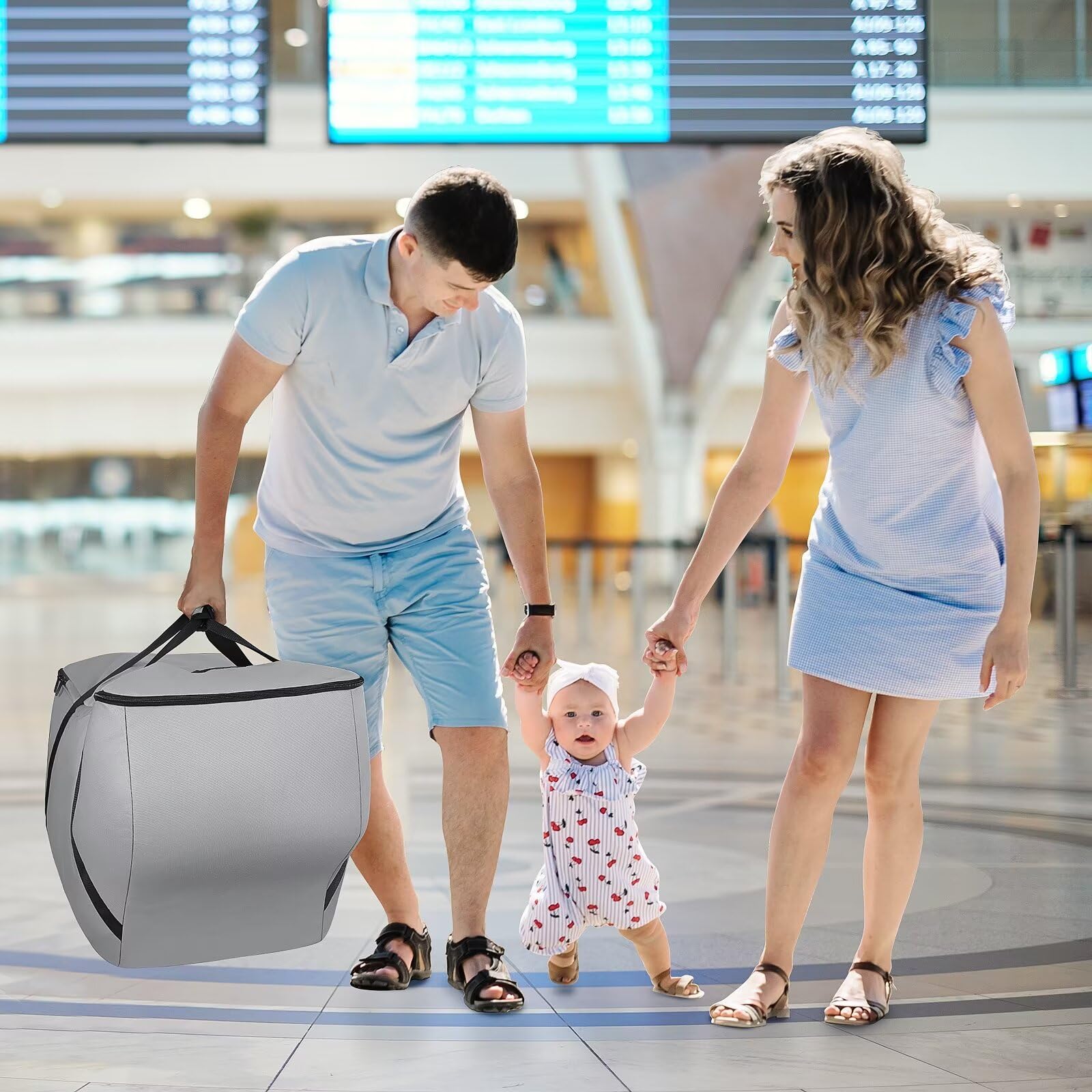 Infant Car Seat Travel Bag - Fits Infant Car Seats with Anti-Rebound Bar Base, Car Seat Airplane Bag for Chicco/Graco/Nuna/Cosco/Britax/Uppababy Baby Car Seat, Water Dirt Tear Resistant, Grey Upgrade