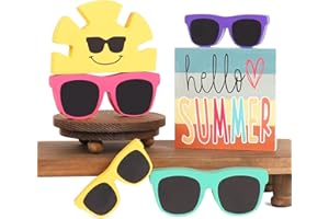 DAZONGE Rustic Summer Signs - 6 PCS Tiered Tray Decor - Hello Summer Sunglasses Sunshine Wood Decorations - Luau Party Decor