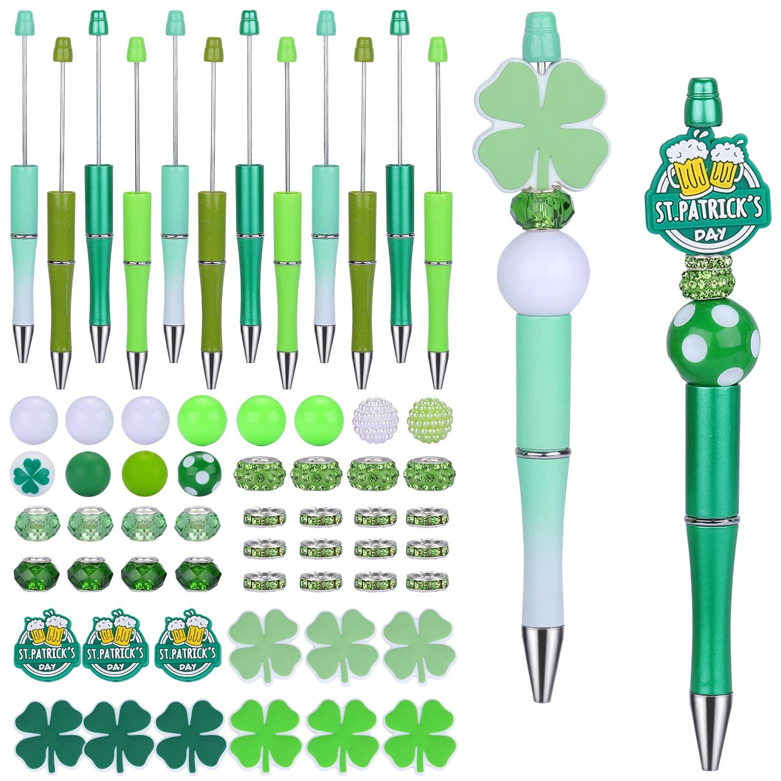 WEWAYSMILE 12pcs Plastic Bead Ballpoint Pen, Beadable Pens Beads, Beadable Pens with Beads, St. Patrick's Day Pen Making Kit for DIY Gift School Office Supplies (Blue)