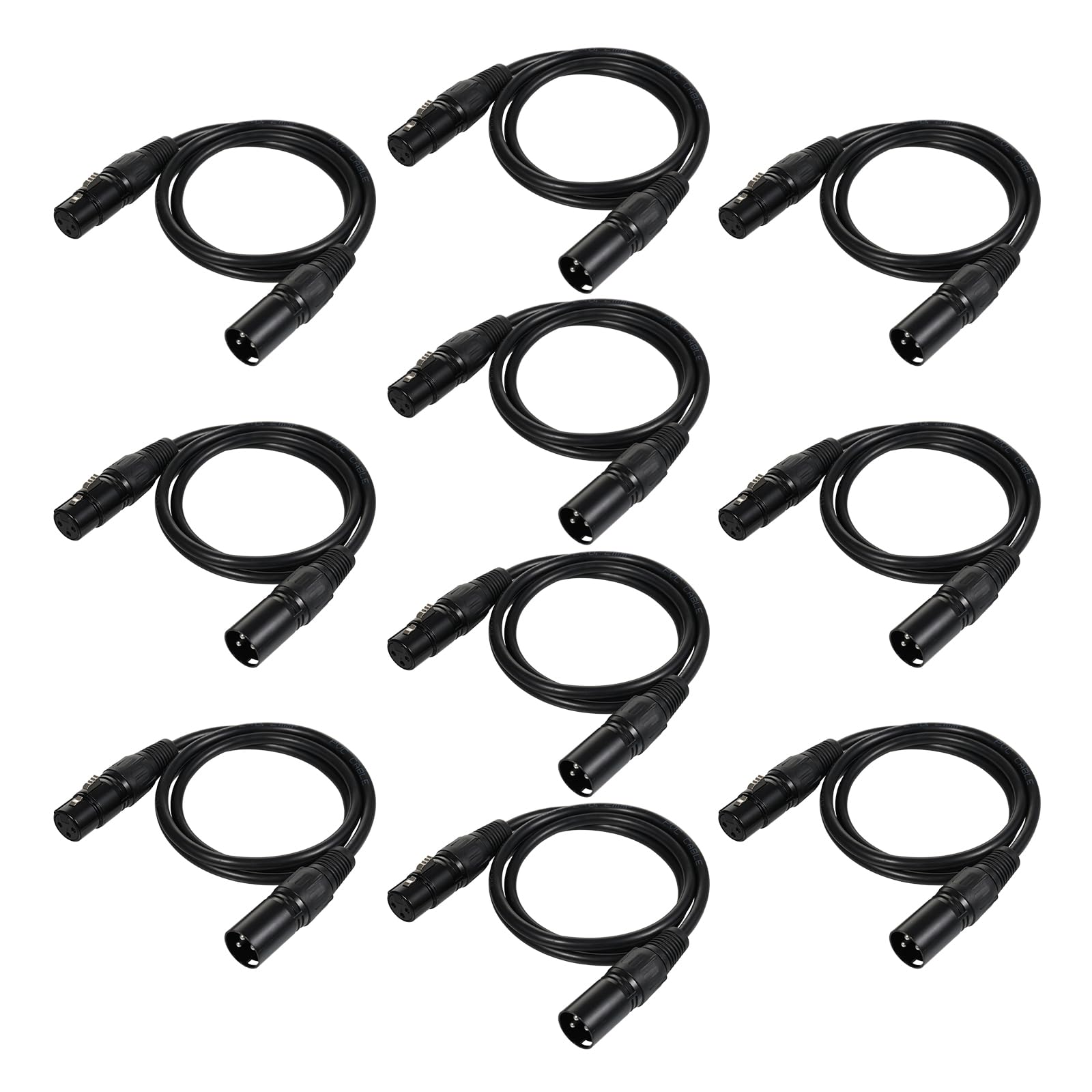 CaalLogt DMX512 Signal Wire Cable, 1M/3.3ft & 2M/6.5ft 3-Pin XLR Male to Female Stage Light for Party DJ Club Disco Stage Lighting Fixture Control