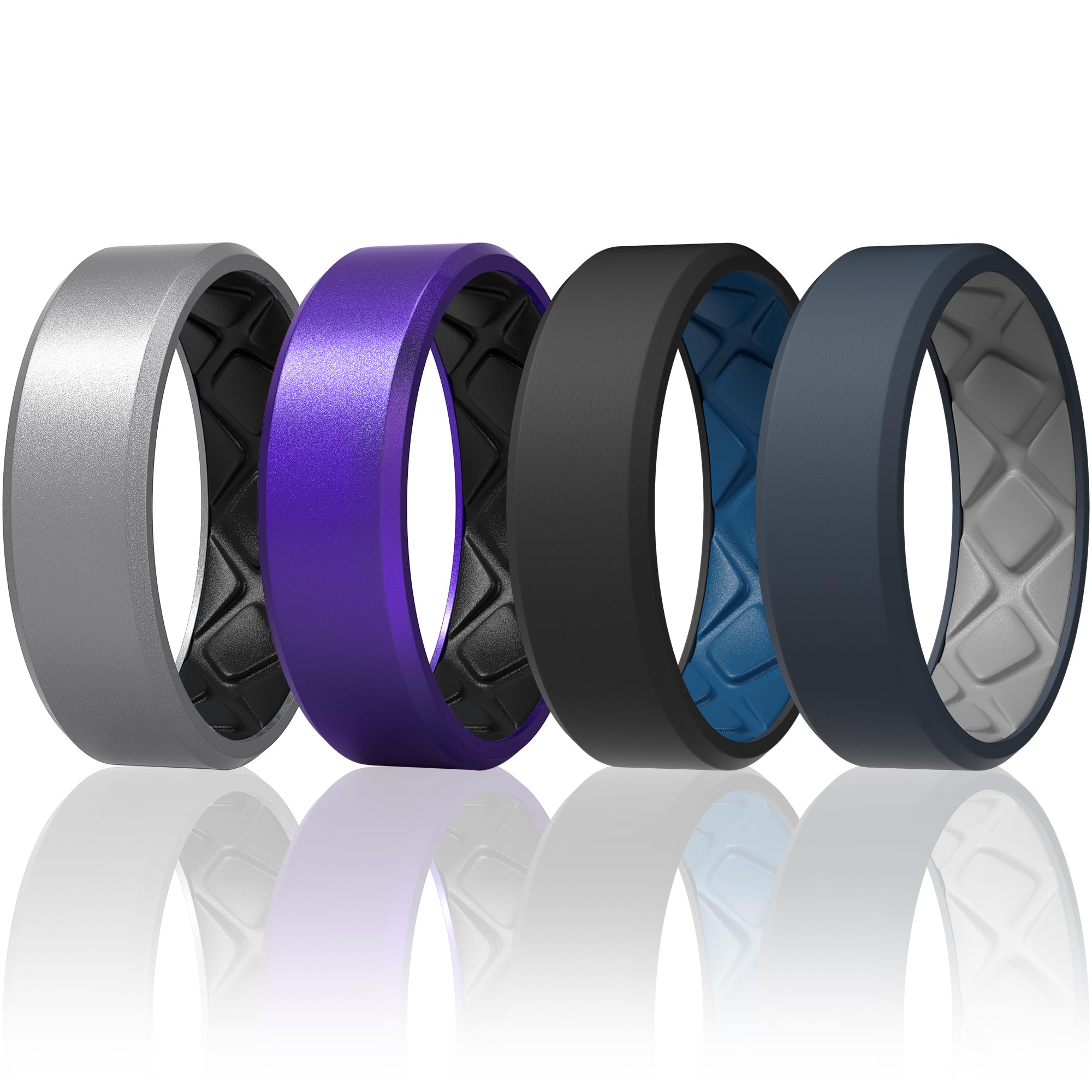 Egnaro Men's Silicone Rings, 7.5mm Wide 2.5mm Thick
