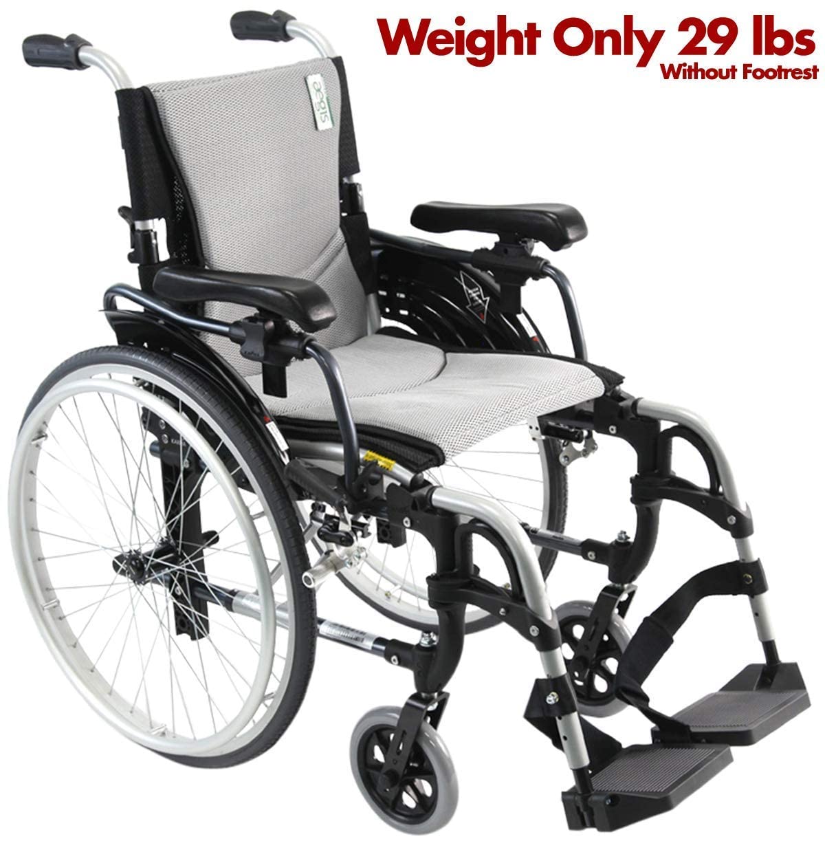 Karman Healthcare S-305 29 lbs Ultra Light Ergonomic Wheelchair with Removable Footrest and Quick Release Wheels Red Color (S-ERGO305Q18RS)