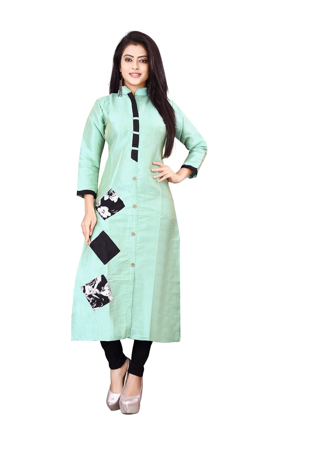 om sai latest creation women's shining khadi cotton stitched straight kurti (oslc-k2093) green
