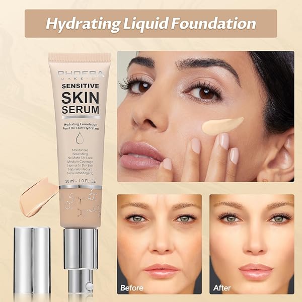 OMAKY PHOERA FOUNDATION MAKEUP,FLAWLESS SOFT MATTE FULL COVERAGE WITH MATTE FINISH,HYDRATING SERUM FOUNDATION,FACE MAKEUP FOR NORMAL AND DRY SKIN(N02 NUDE, 1PC)