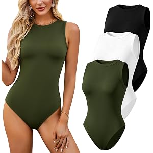 HERYEA Women's Knit Bodysuit Shirts, Basic Slim Fit Shapewear Jumpsuits