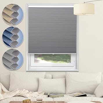 Cordless Shades Blackout Blinds Cellular Window Shades Honeycomb Blinds For Bedroom Kitchen Bathroom Grey White 29x64
