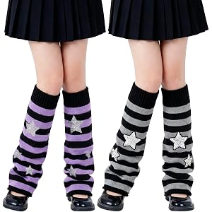 JahoneCo 2 Pair Y2k Star Leg Warmers for Girls Kawaii Star Knitted Flared Stripe Y2K Legwarmers for Women