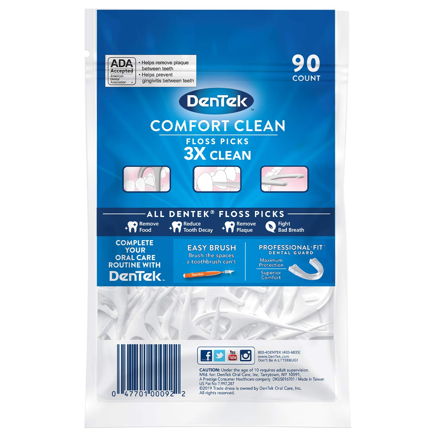 DenTek Comfort Clean Easy Reach Floss Picks | Cleans Back Teeth | 75 Count | 6 Pack | Packaging May Vary : Flossing Products : Beauty