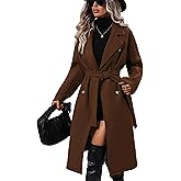 OPCAKM Women's Winter Wool Blend Pea Coat Double Breasted Notch Lapel Long Trench Coat