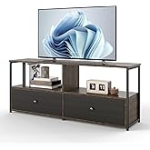 Rustic Brown TV Stand with Storage & Power Outlet for 43-55 Inch TV, Modern Wooden Entertainment Center with Drawers & Open Shelves, Sturdy Media Console for Living Room or Bedroom