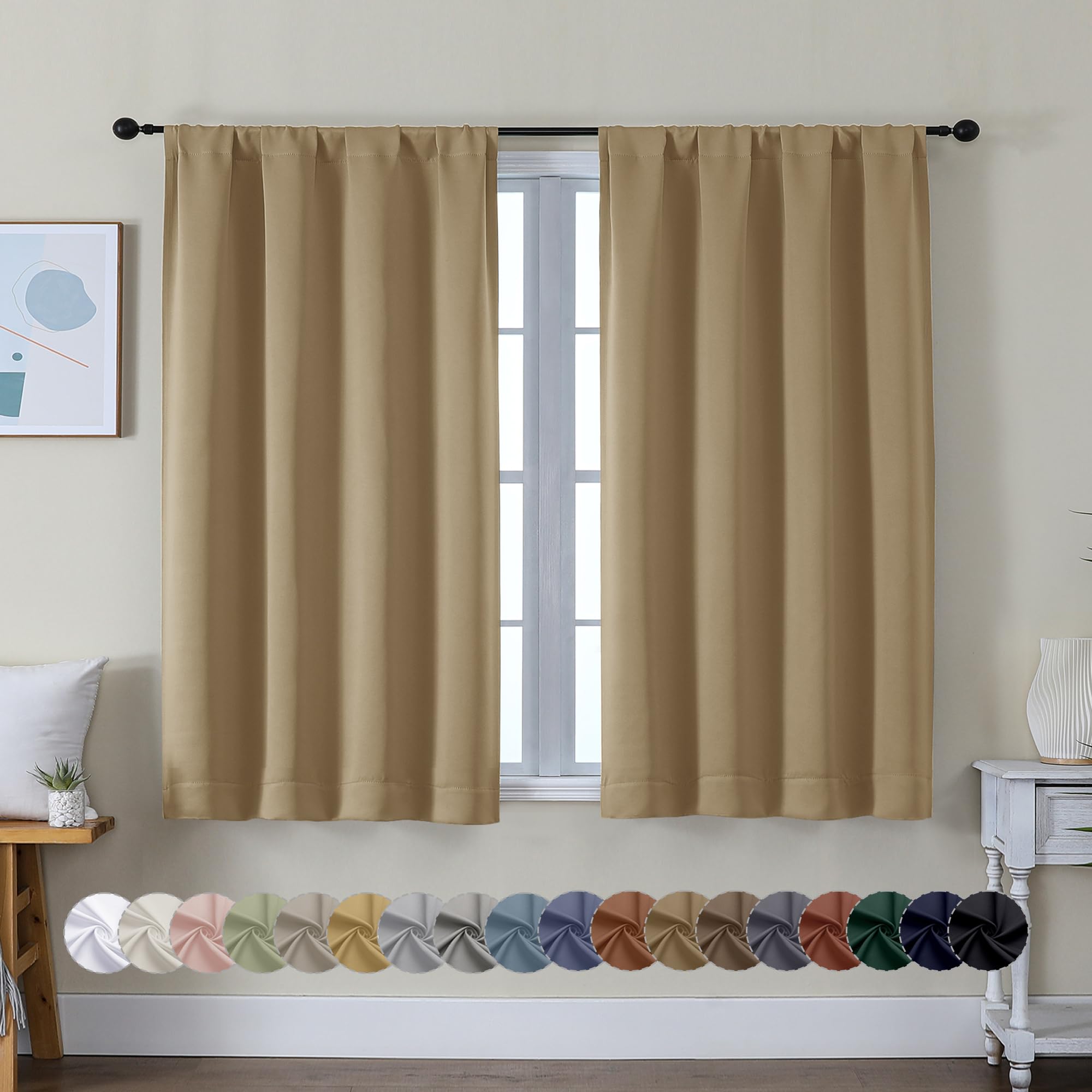 Photo 1 of Simplebrand Ava Taupe Short Blackout Curtains for Bedroom 45 Inches Long 2 Panels Set, Solid Thermal Insulated, Energy Saving Window Treatment Curtains Blackout Drapes, W40 x L45 Inch, Taupe