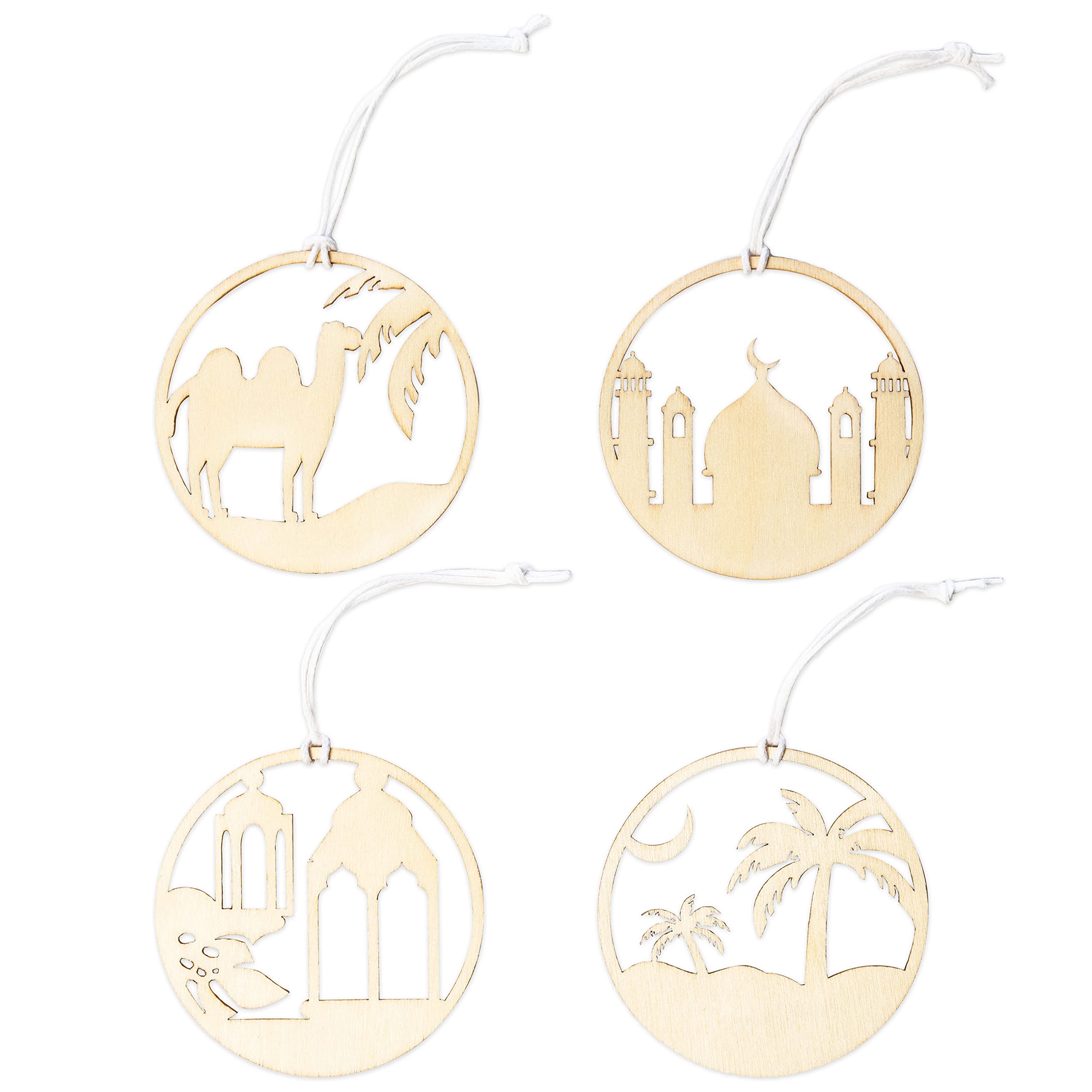 Papierdrachen 12 decorative wooden pendants for the Ramadanz time – as table decoration or tree decoration in natural – set 8