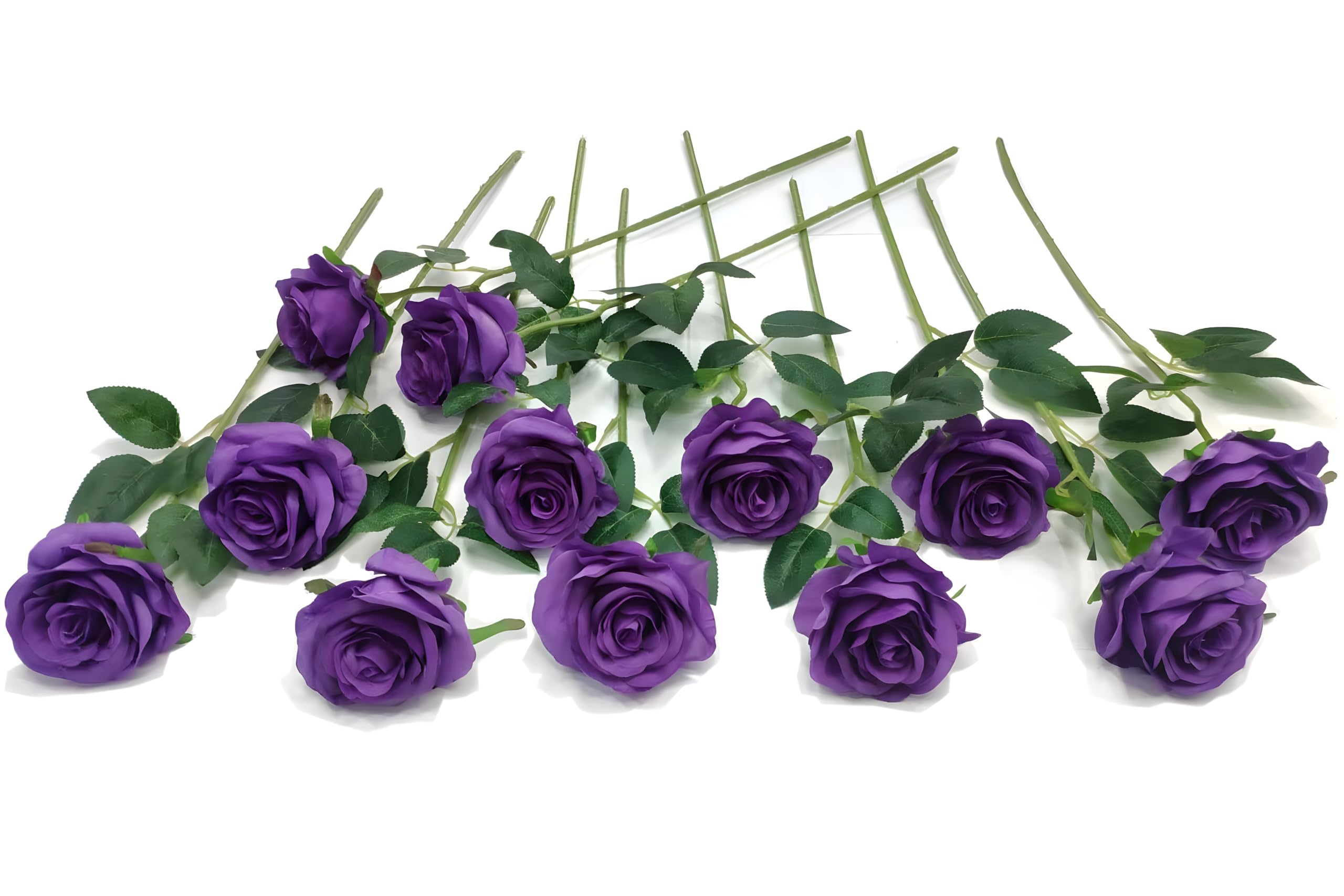 Laelfe 12 Pcs Large Purple Roses Artificial Flowers, 53 cm Long Stem Faux Silk Purple Roses Fake Rose Flowers for Wedding Bridal Bouquet Home Party Arrangment Hotel Decorations — image 1