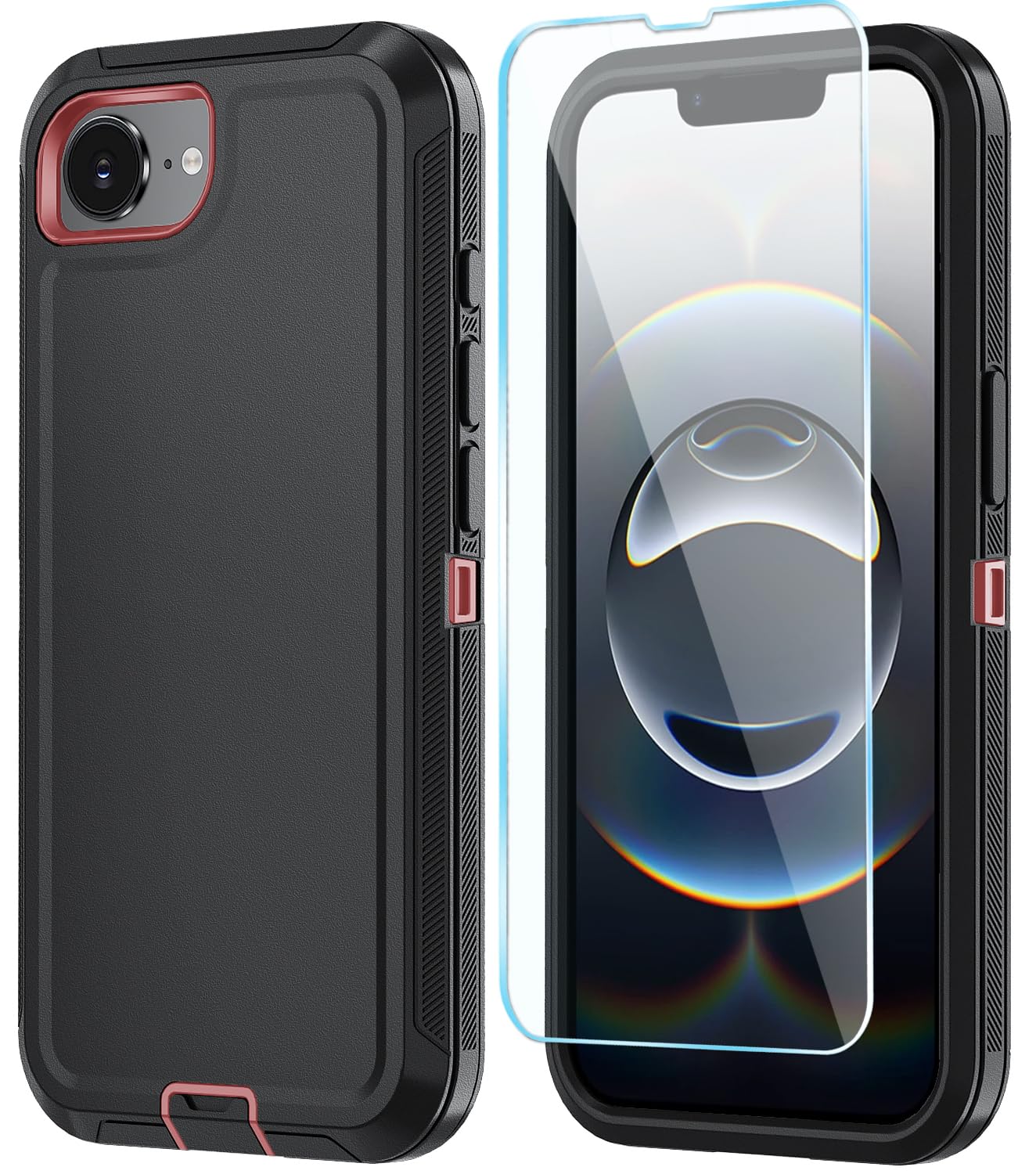 ONOLA Compitable with iPhone 16e Case & iPhone 17e Case with HD Screen Protector, [2 in 1 ] Heavy Duty Protection Phone Case for iPhone 16e /17e 6.1" (Black Red)