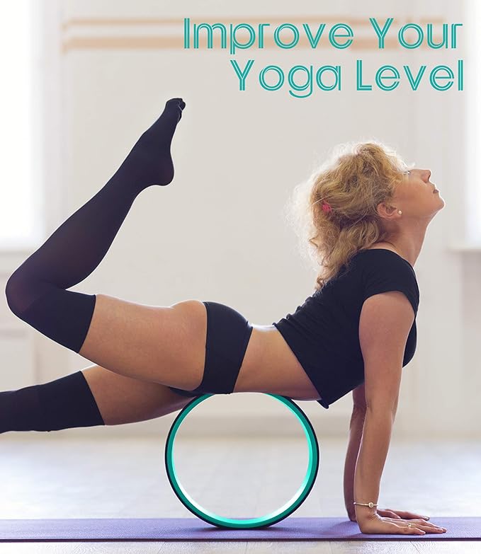 PHYLLEXI Yoga Wheel for Back Pain - Pro Grade Strong & Comfortable Large Dharma Yoga Wheel for Stretching and Improving Backbends