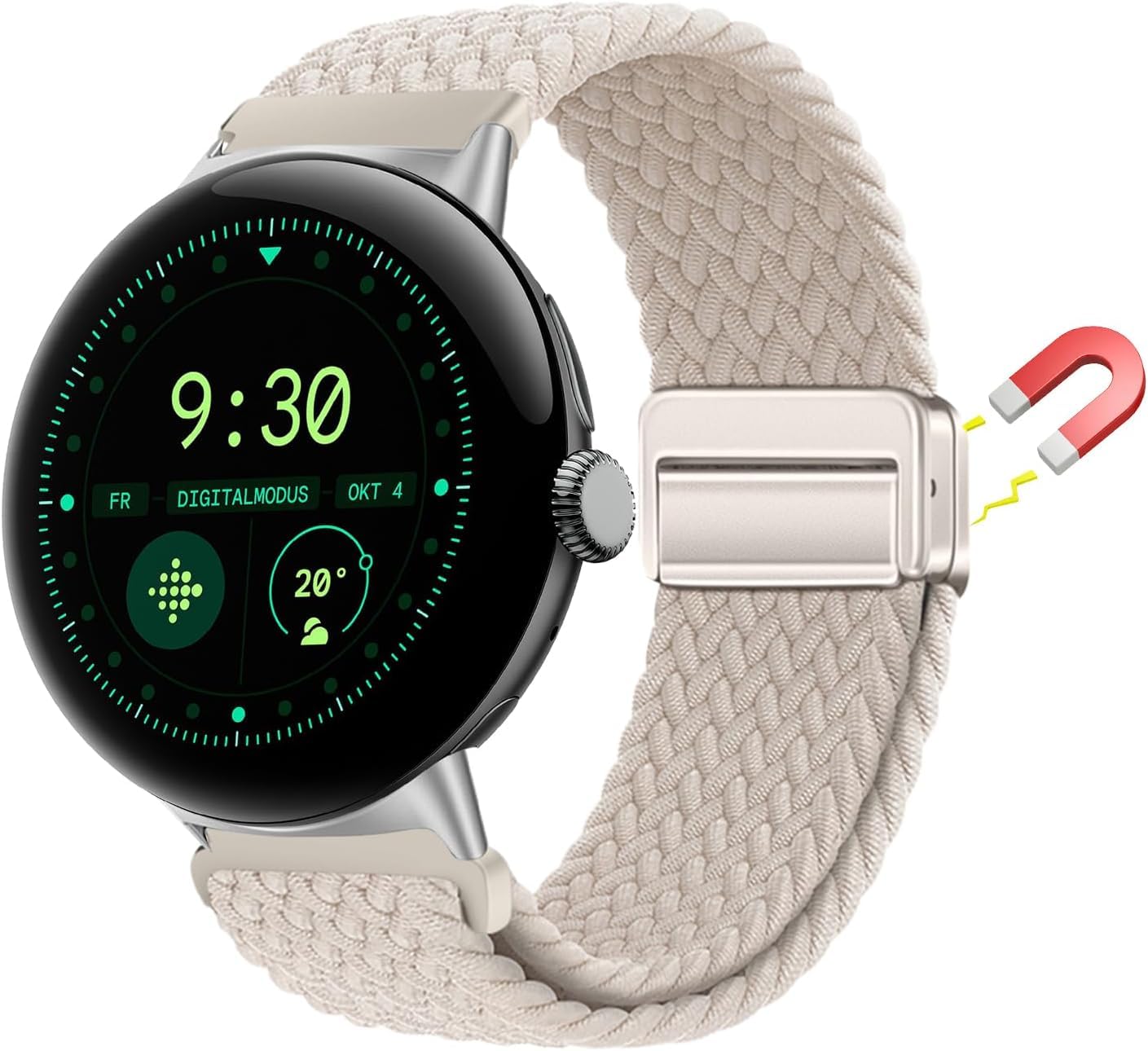 KoGiio Strap compatible with Google Pixel Watch 4 45mm / Pixel Watch 3 45 mm, Magnetic Adjustable Watch Band, Soft Nylon Braided Replacement Bracelet Strap Starlight