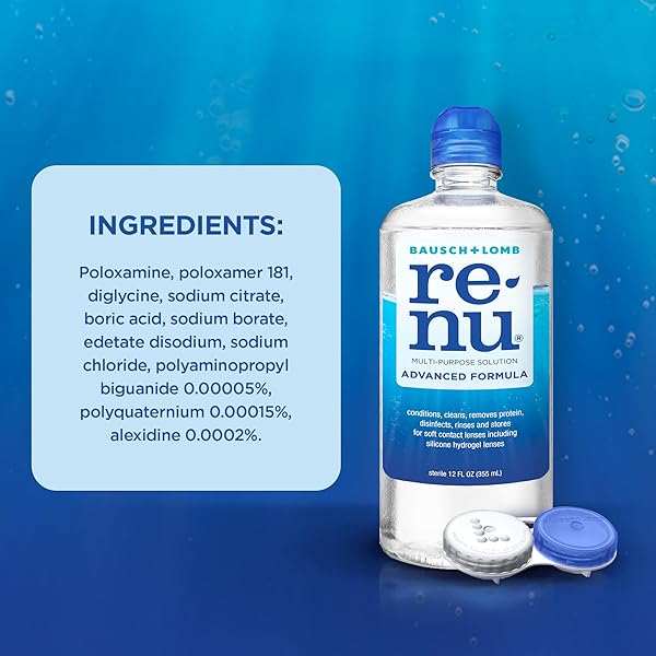 RENU CONTACT LENS SOLUTION ADVANCED FORMULA MULTIPURPOSE LENS CLEANER FOR EYE CONTACTS, CLEANING, MOISTURIZING AND DISINFECTING CARE FOR SOFT & SILICON HYDROGEL LENSES, 12 FL OZ (PACK OF 2)