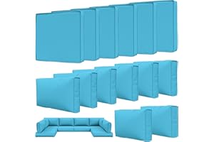 Tounosnt 14 Pcs Outdoor Patio Cushion Covers, Replaceable Waterproof Furniture Covers, Outdoor Non-Slip Covers with Zippers, Couch 3 Sizes, Covers Only (Lake Blue)