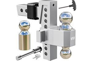 VNN Adjustable Trailer Hitch - 8 Inch Drop 2 Inch Receiver Interchangeable 3 Solid Ball Mount 1-7/8", 2", 2-5/16"(15,000 LBS GTW), Heavy Duty Aluminum Adjustable Drop Hitch with Pads and Locking Sets
