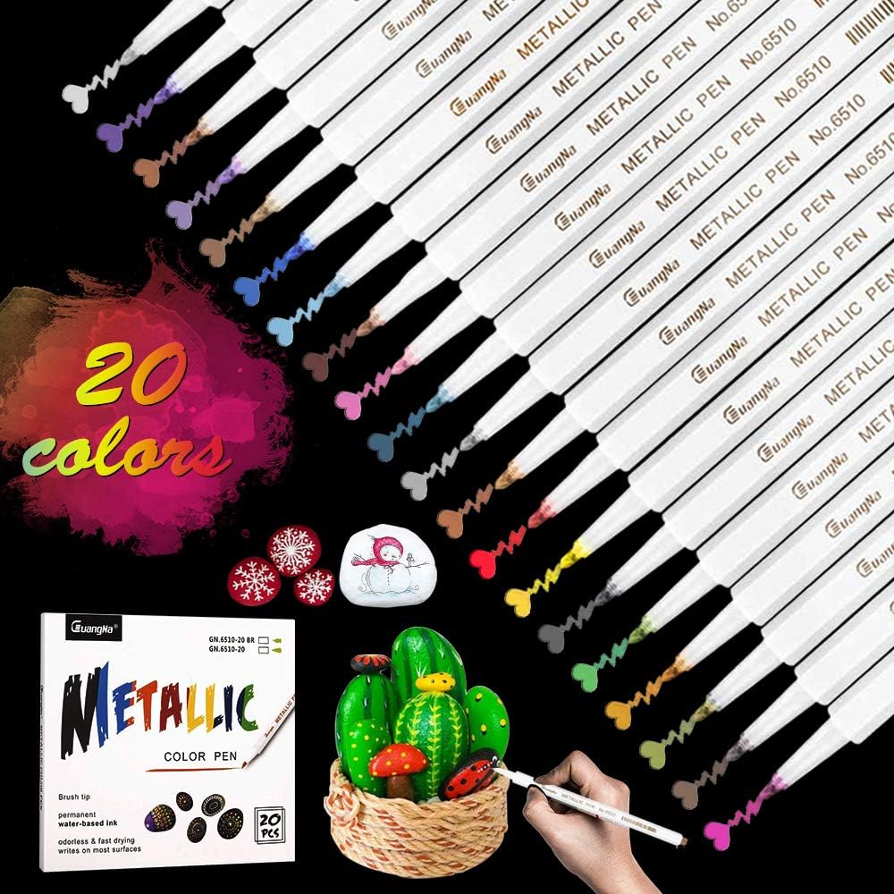 Coolba Metallic Marker Pens, 20 Colours Fineliners Metallic Paint Pens