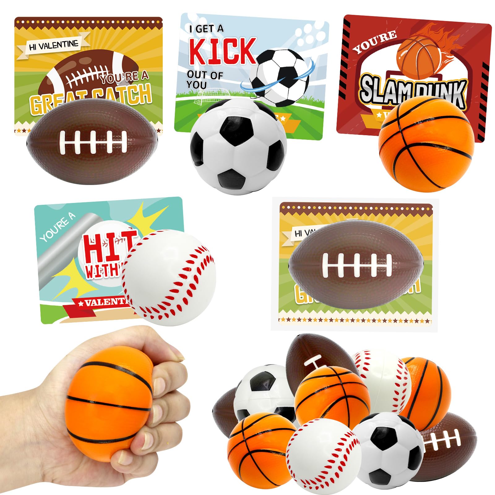 Photo 1 of Giaueoa 28 Pack Valentine's Day Gifts for Kids With Sports Stress Balls,28 Valentine's Cards for Classroom Exchange Gift Prizes Party Favor