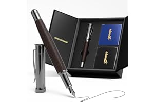 WEMATE Wood Fountain Pen with Ergonomic Grip, Fine Nib, 20 Ink Cartridges(10 Black&10 Blue), 1 Ink Converter, Smooth Writing&No Skips, Office Gift for Men, Professional