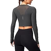 SANTINY Women's Long Sleeve Crop Workout Tops Slim Fit Gym Yoga Running Shirts for Women
