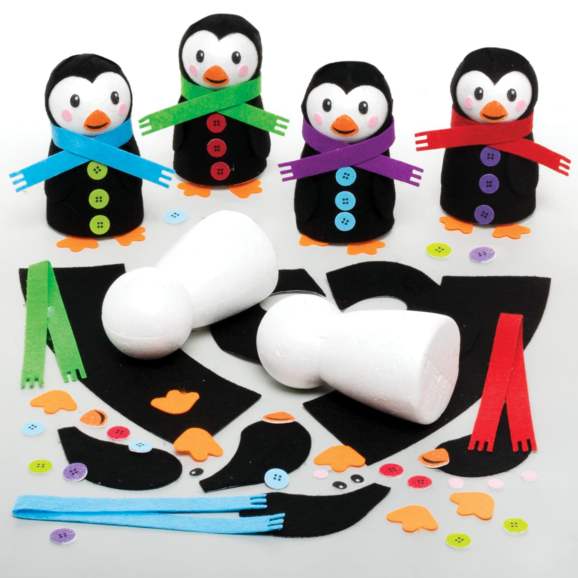 Baker Ross FE850 Build a Penguin Craft Kit - Pack of 4, Make Your Own Christmas Decorations, Childrens Crafts to Decorate and Display, Festive Arts and Crafts Activity,Blue,Green,Purple,Red