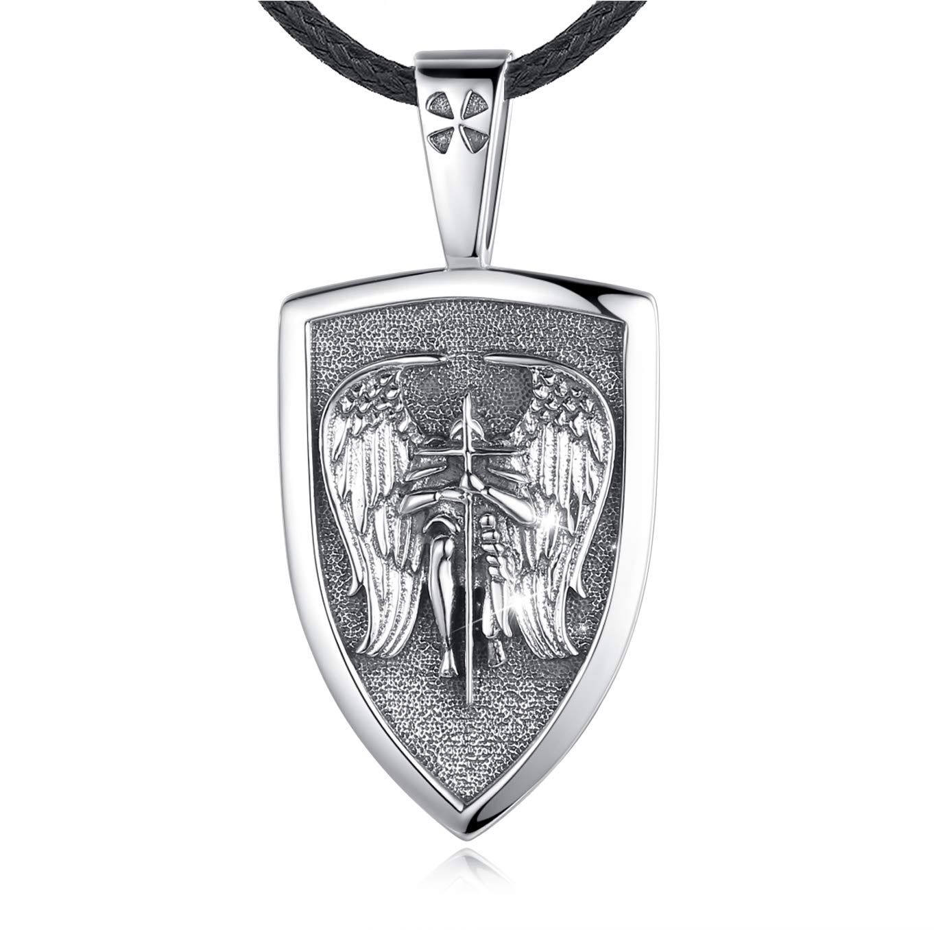 Eusense Sterling Silver St Michael Necklace for Men Women, Shield Protection Pendant with Archangel, Protect Angel Guardian Saint Michael Amulet, Jewellery Gift — image 1