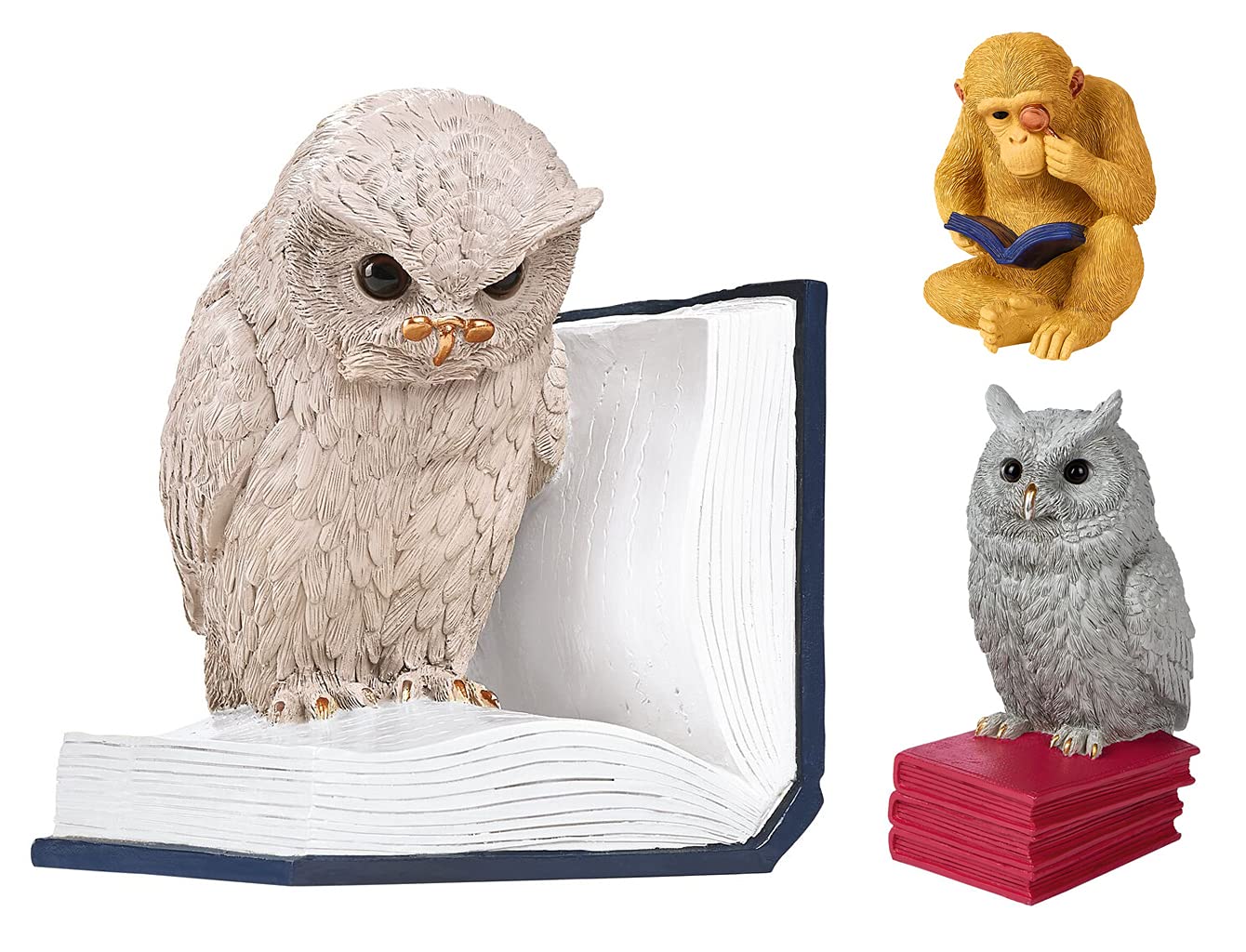 moses. B-Uhu-ch Bookend Decorative Object for Bookcase, 3D Owl as Stopper for Favourite Books, 83357, Large, Greige, Blue, White