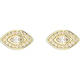 18K Gold Evil Eye Stud Earrings – Dainty White Zircon Protection Jewelry for Women – Hypoallergenic Minimalist Studs by Malibu Sunday