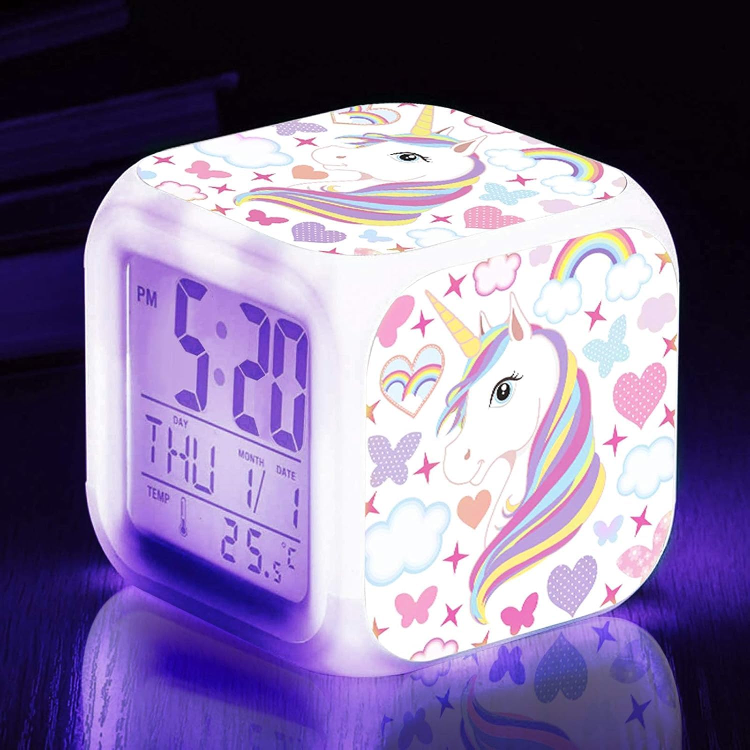Photo 1 of TOUCH X Kids Alarm Clocks, Cute Unicorn Night Light Kids Alarm Clocks with 4 Sided Unicorn Pattern&9 Kinds of LED Glowing Wake Up Bedside Clock Gifts for Unicorn Room Decor for Girls Bedroom