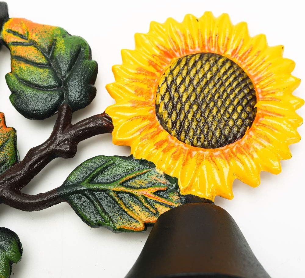 Sungmor Heavy Duty Cast Iron Sunflower Hand Bell, Hand-Painted Wall Decor for Indoor/Outdoor Use, Shape C, Sunflower, Shape C - Image 4