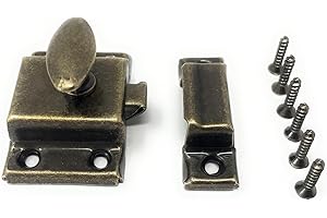 Metal Magery Antique Brass Small Stamped Cabinet Latch for Vintage Cupboard Curio Cabinet Doors or Dresser Drawers
