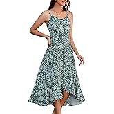 DRESSTELLS Floral Midi Dress for Women 2025, Summer Wedding Guest Hi Lo Boho Sundress, Strapless Homecoming Party Dresses Green Star Flower S