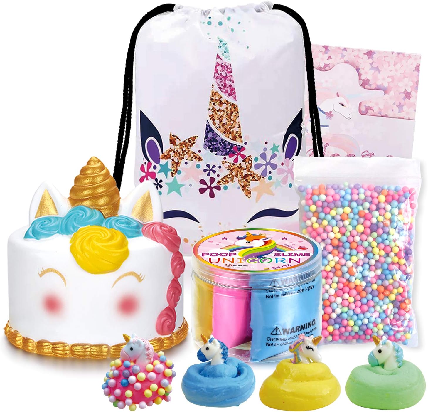 LittleBoo Unicorn Gift Set - Unicorn Squishy, Unicorn Slime, Unicorn Drawstring Backpack, Unicorn Card - Unicorn Gifts for Girls (Unicorn Cake 2)