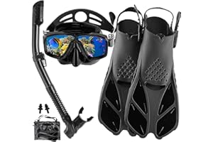 DiVLMT Snorkeling Gear for Adults with Fins Scuba Diving Gear Adult Professional Travel Snorkel Sets with Flippers,Anti-Fog Anti-Leak Diving Mask