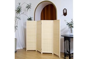 Pawlabay 4 Panel Short Panel Divider Screen,3.95 FT Tall Bamboo Room Divider Folding Privacy Screen,Short Panel Divider Freestanding Room Divider for Room Seperation,Beige