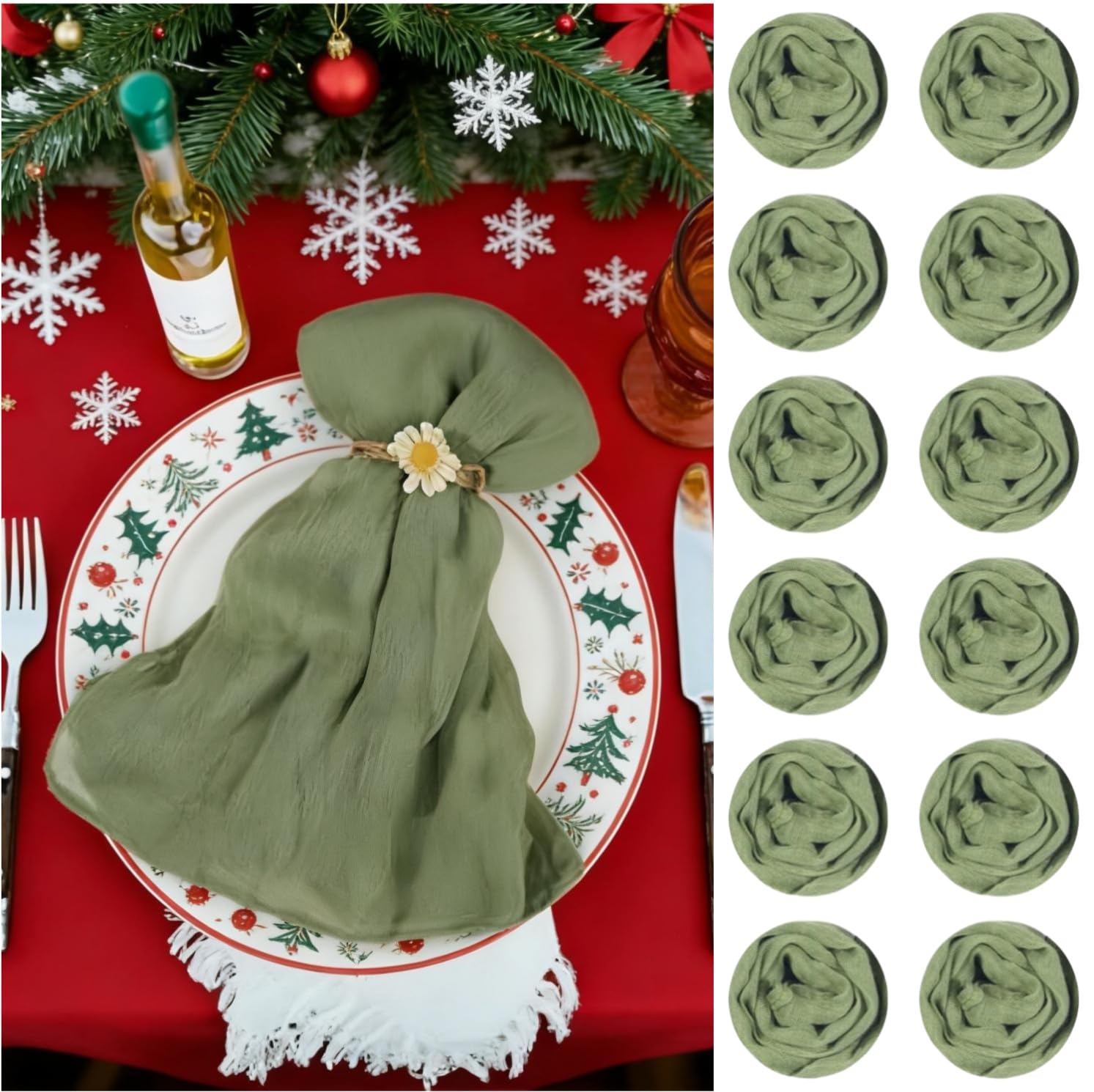 Photo 1 of 120 Pack Sage Green Cheesecloth Napkins 20 x 20 Inch Gauze Cheese Cloth Napkins with Wrinkle Christmas Cloth Napkins Set Rustic Dinner Table Napkins Bulk for Wedding Baby Shower Party Decor