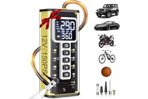 TEFFIM Tire Inflator Portable Air Compressor, 150 PSI Air Compressor for Car Tires, Portable Tire Inflator for Car with Pressure Gauge, Tire Pump for Cars, Bike, Motorcycle, Ball