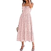 Women's Casual Beach Vacation Dress with Pockets Flowy Aline Tiered Spaghetti Strap Lace Up Corset Midi Sundress for Summer
